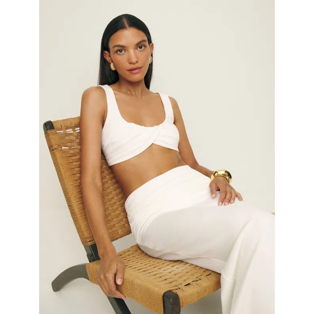 NEW Reformation Eleni Knit Two-Piece Set Ivory Twist Crop Top Maxi Skirt Size 6 - Picture 2 of 4